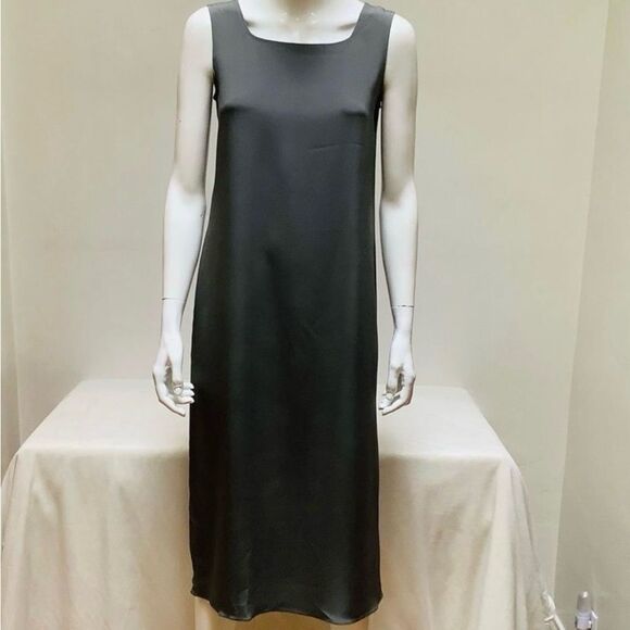 PETER COHEN SQUARE NECK SILK SLEEVELESS SHEATH DRESS GRAY SMALL